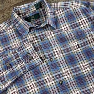Orvis Button Down Shirt Mens M Cotton Short Sleeve Plaid Long Sleeve